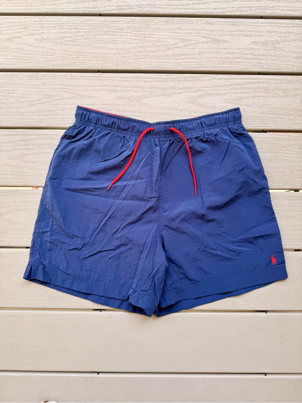 Polo Ralph Lauren Navy Swim Trunks with Red Pony and Drawstring Size Large